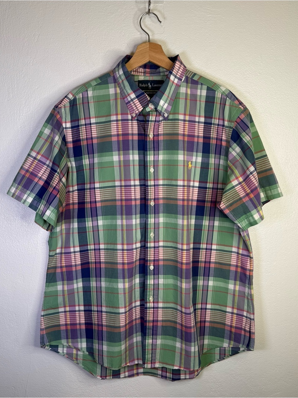 Ralph Lauren Men's Custom Fit Summer Plaid 100% Cotton Shirt Size XL Preppy